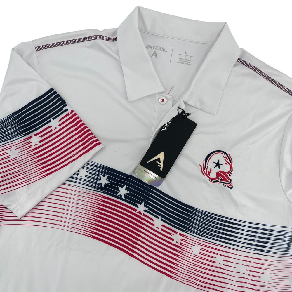 NEW Antigua Mens L White Red Blue Stars Stripes Golf Polo Shirt‎ Desert Dry